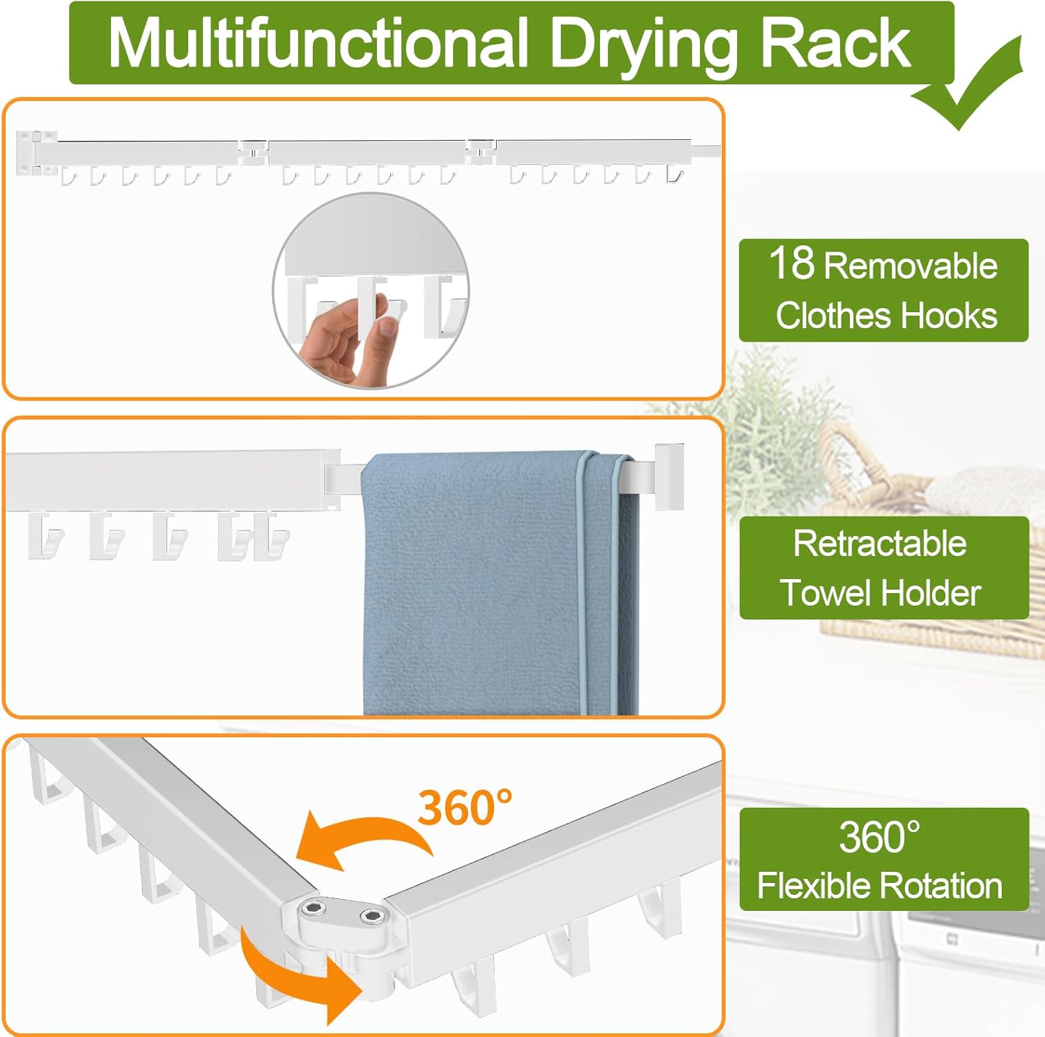 Clothes Drying Rack, Laundry Drying Rack Wall Mount, 3-Fold Wall Mounted Clothes Drying Racks for