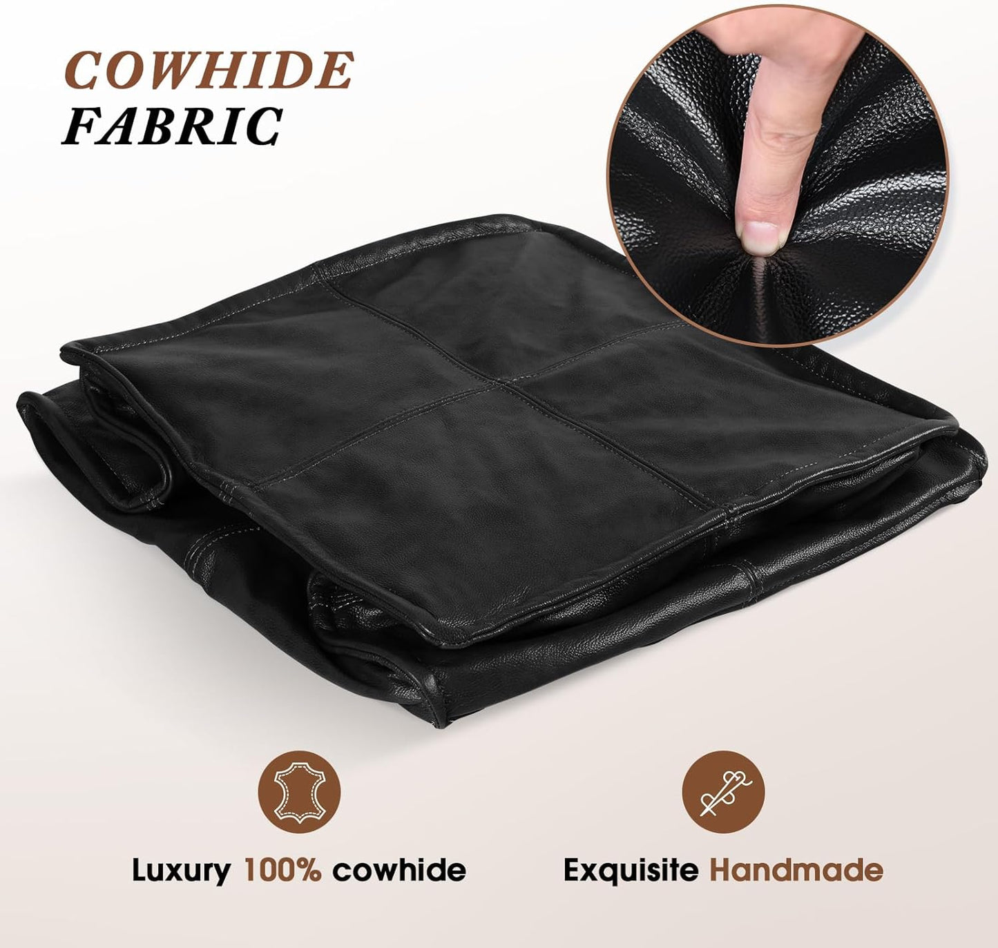 Leather Ottoman,Handmade Stuffed Square Ottoman,Genuine Leather Pouf, Foot Rest Pouf,Comfortable