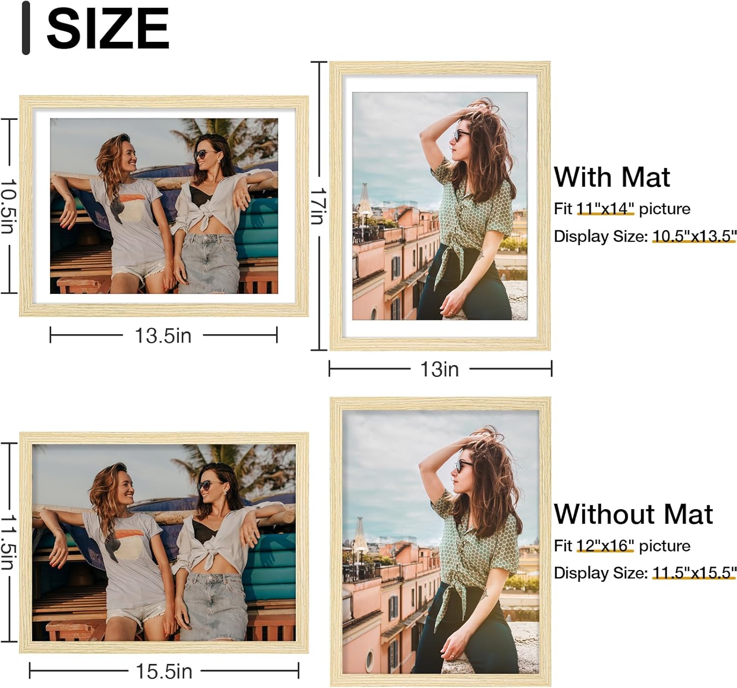 Vittanly 12x16 Picture Frames Set of 9, Shatter Resistant Plexiglass, Display 11x14 Pictures with