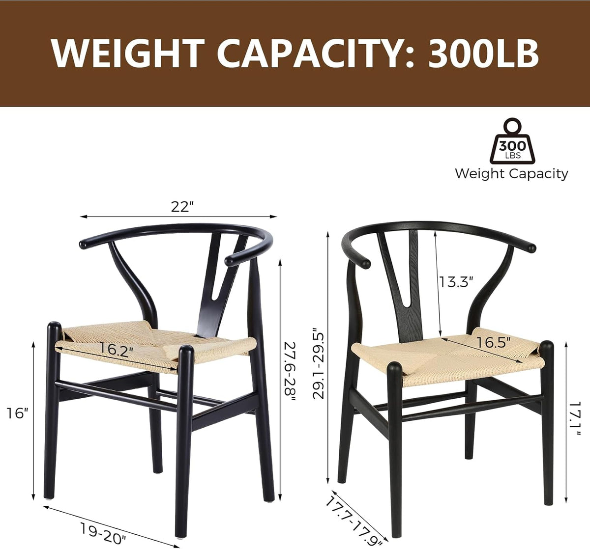 Wishbone Chair Natural Solid Wood Dining Chair/Hans Wegner Y Chair Rattan and Wood Accent Armrest