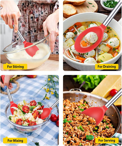 Pack of 2 Large Silicone Cooking Spoons,Non Stick Solid Basting Spoon,Heat-Resistant Kitchen