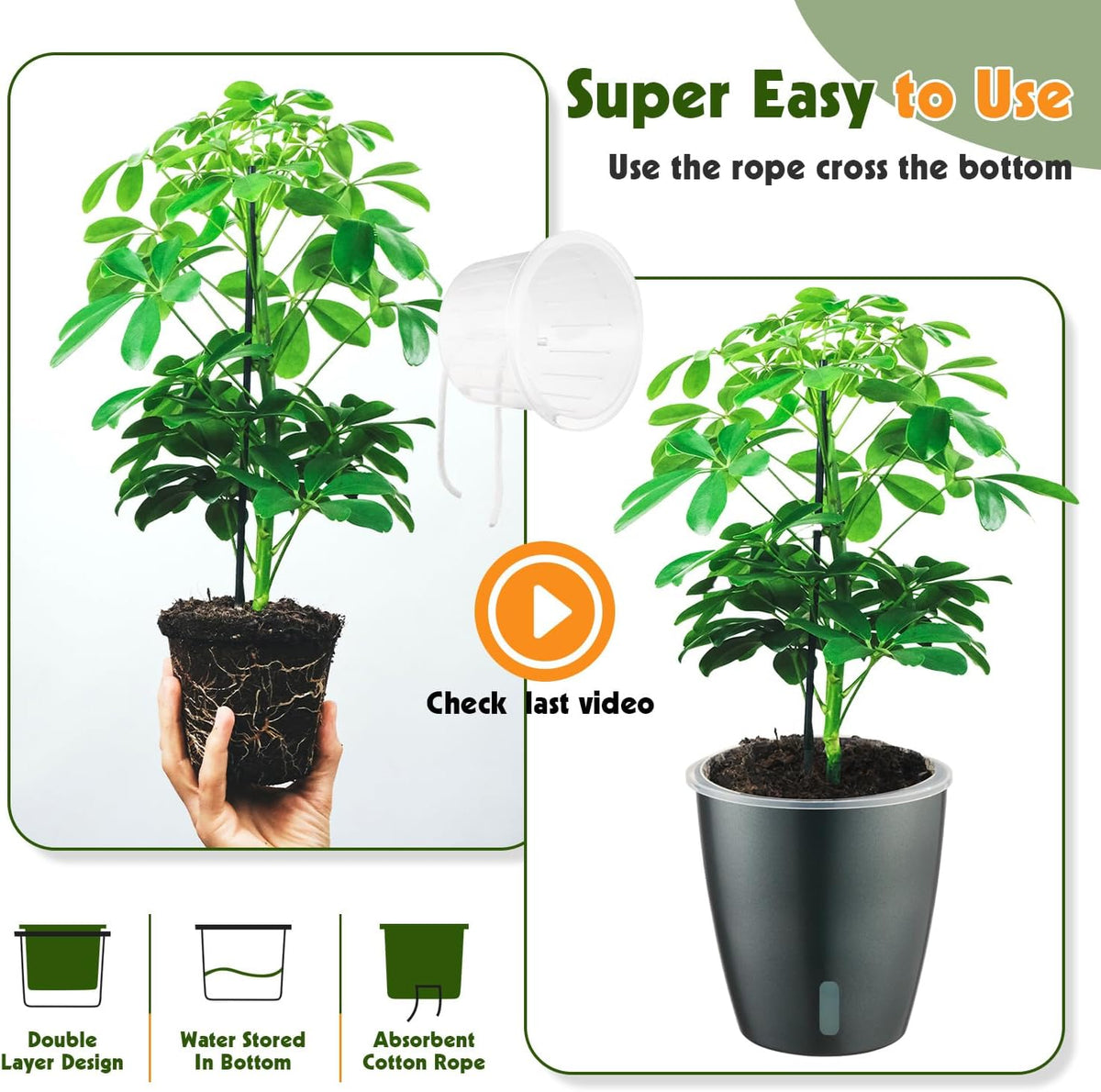 Self Watering Pots for Indoor Plants, 6-Pack 5'' Self Watering Planter with Drainage Holes, Small
