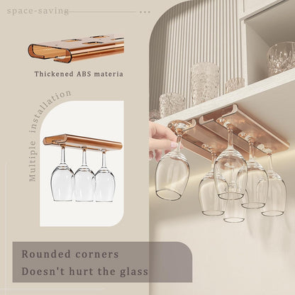 4Pack Wine Glass Rack, Punch-free Under Cabinet Stemware Rack for Kitchen and Bar (Amber)