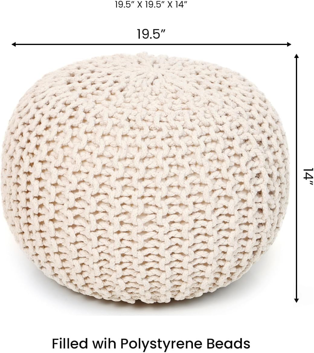 REDEARTH Round Pouf Ottoman - Cable Knitted Boho Poof - Home Décor Cord Pouffe Handmade Circular