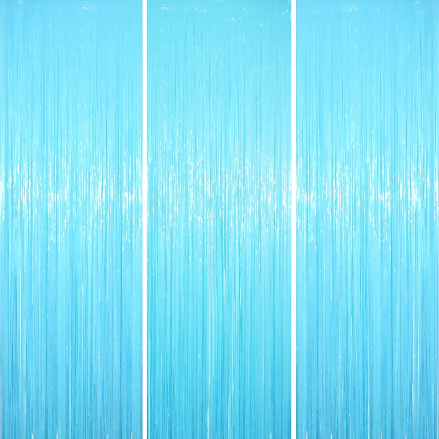 3 Pack 3.3 x 8.2 ft Pastel Blue Foil Fringe Backdrop Curtains, Tinsel Streamers Birthday Party