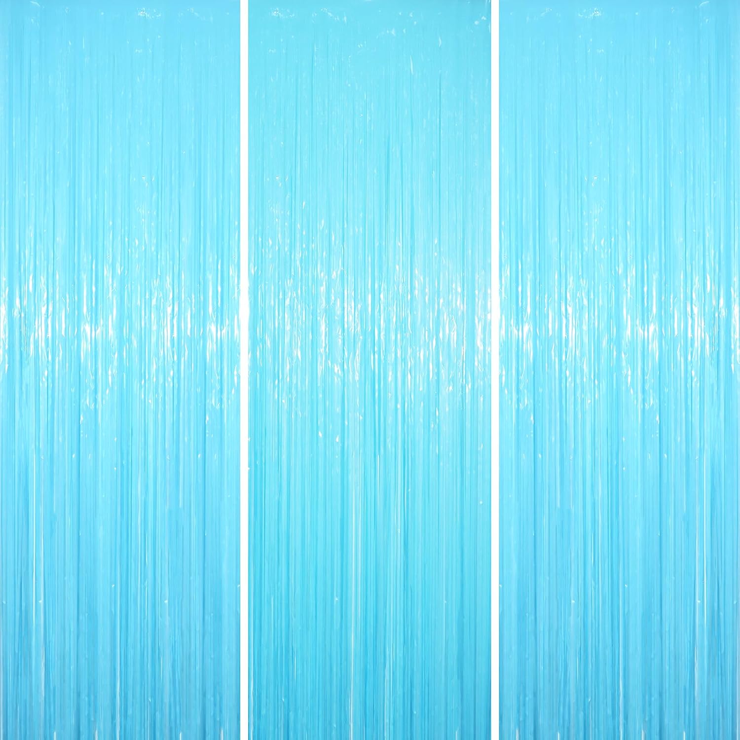 3 Pack 3.3 x 8.2 ft Pastel Blue Foil Fringe Backdrop Curtains, Tinsel Streamers Birthday Party