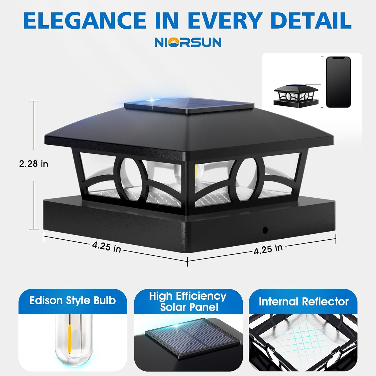 NIORSUN Solar Post Lights Outdoor, Fence Post Solar Lights Warm White Outdoor Waterproof Edison LED