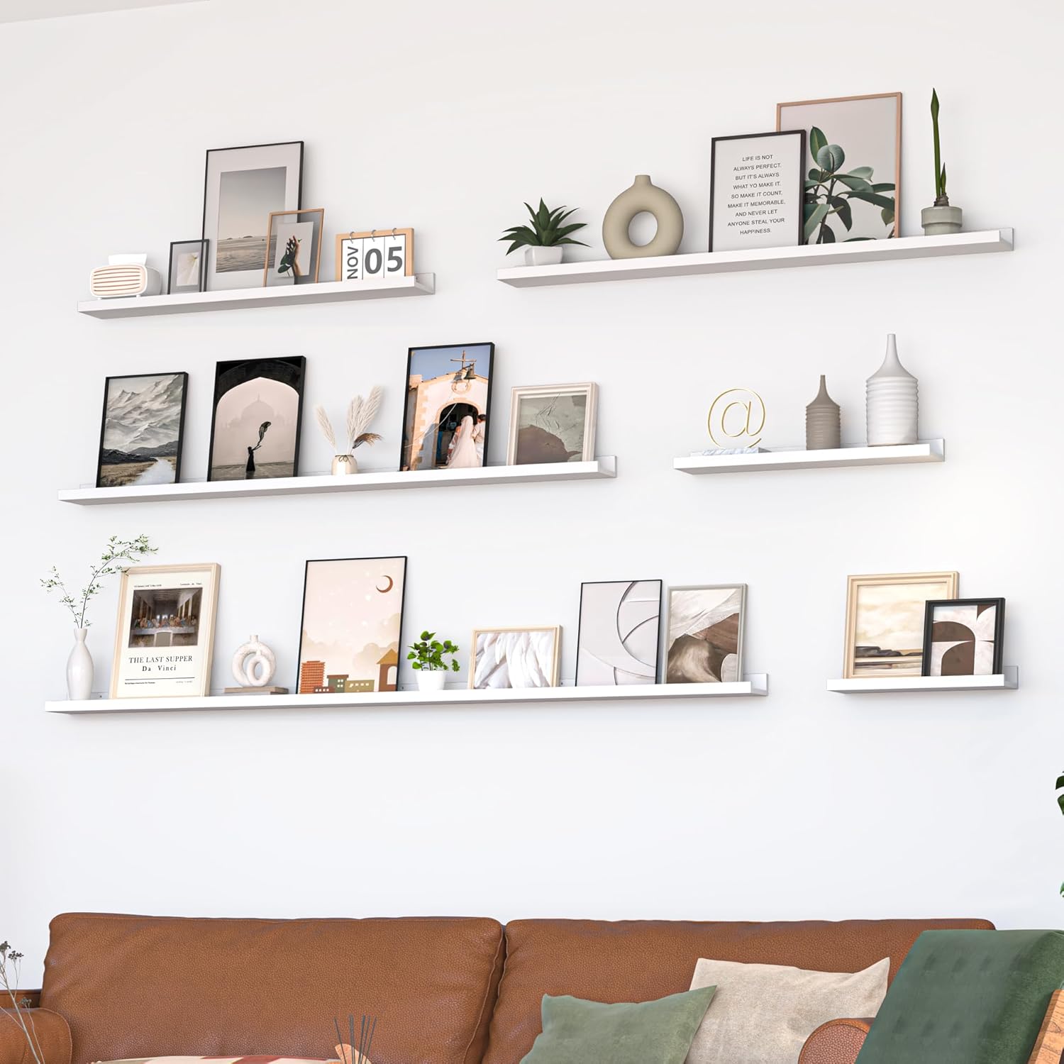 Heimlove Picture Ledge Shelf, Floating Shelves Set of 2, 24 Inches Picture Shelf for Wall with