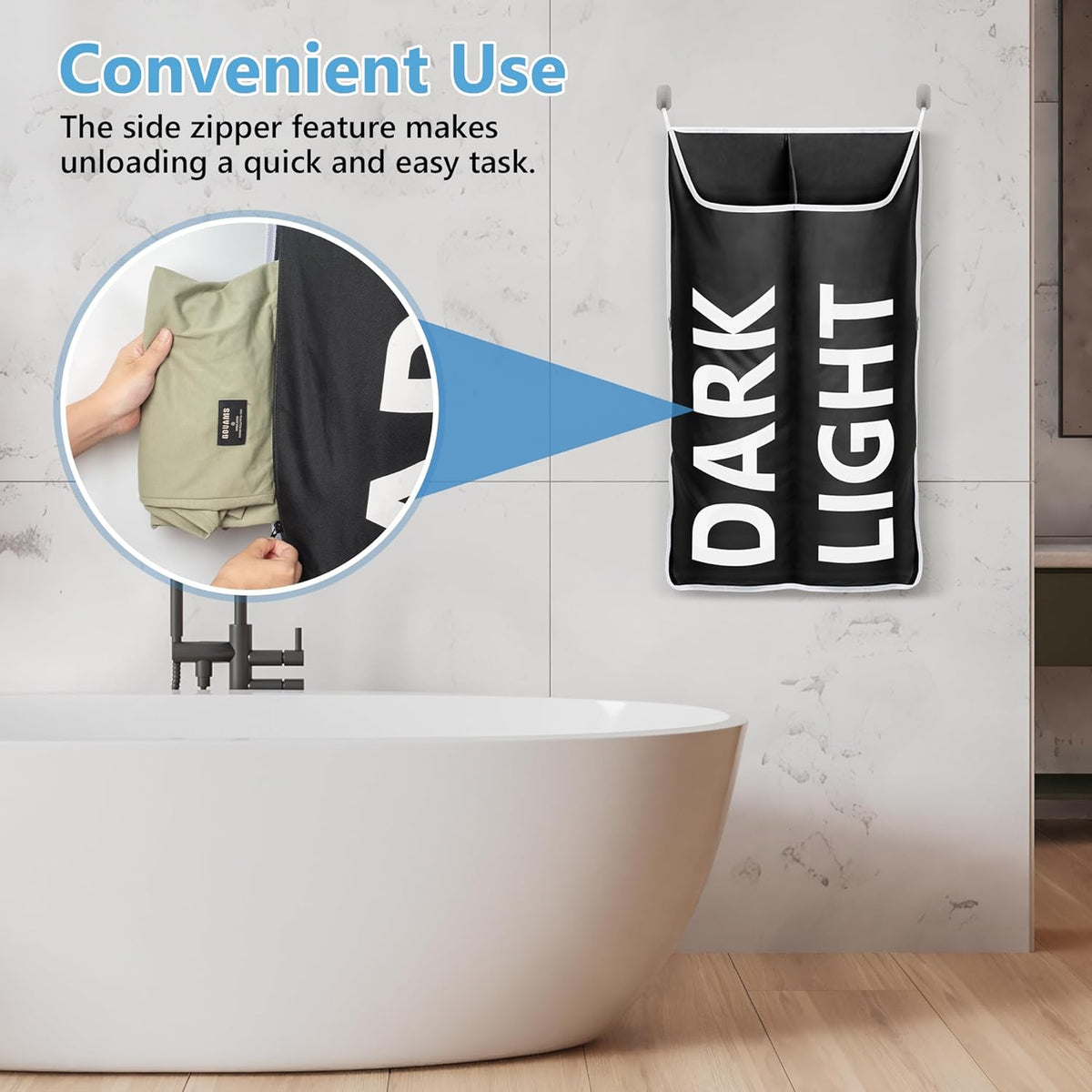 Hanging Laundry Hamper Bag XL 40x22", Space Saving over the Door Storage Bags, Behind the Door