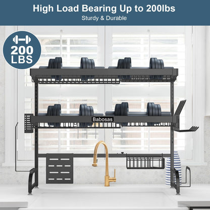 Over The Sink Dish Drying Rack,3 Tier Adjustable Length (25.5'' to 37.4'') Full Stainless Steel