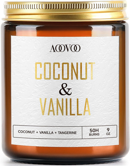 AOOVOO Coconut Vanilla Candles - 9 oz Scented Candles, Aromatherapy Candle, Soy Candle for Home