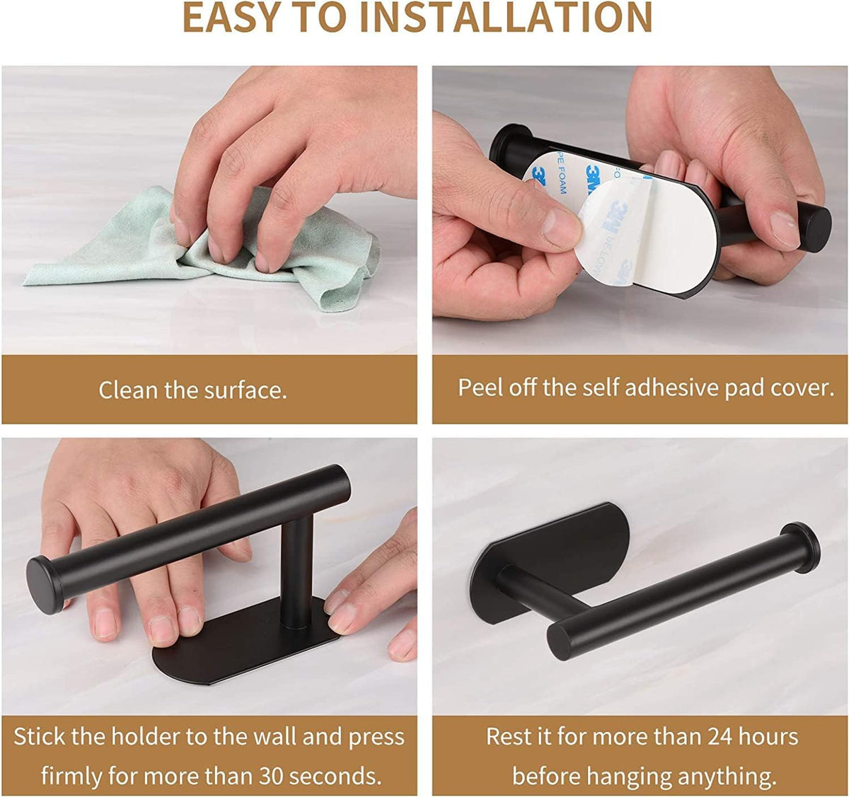 Toilet Paper Holder,Matt Black, Wall Mount,Upgraded Adhesive Toilet Paper Roll Holder,no