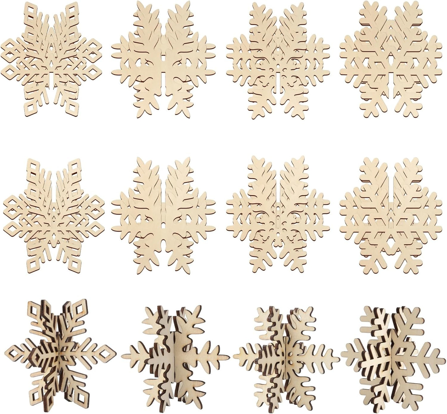 COCHIE DIY 3D Snowflake Wood Crafts to Paint for Kids Adults, Paintable Unfinished Wooden Slices