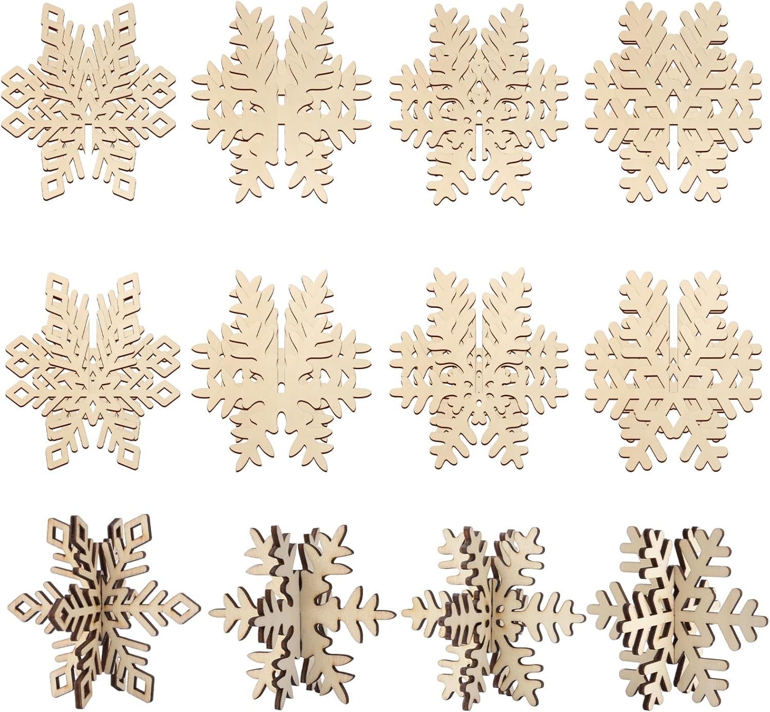 COCHIE DIY 3D Snowflake Wood Crafts to Paint for Kids Adults, Paintable Unfinished Wooden Slices