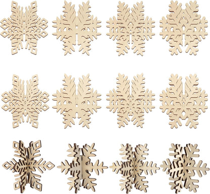 COCHIE DIY 3D Snowflake Wood Crafts to Paint for Kids Adults, Paintable Unfinished Wooden Slices