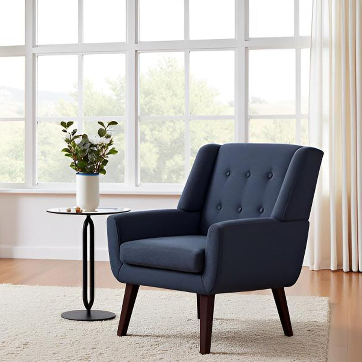 HUIMO Accent Chair Living Room Chair, Upholstered Button Tufted Armchair, Linen Fabric Sofa Chairs