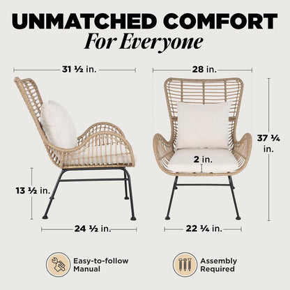 IDZO Isabelle Upgraded 2000 Hours UV Wicker Chairs Outdoor Set of 2, 500 lbs Capacity Outdoor Patio