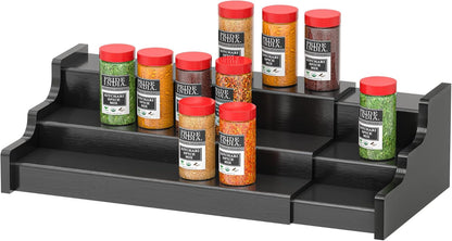 Spice Rack Organizer For Cabinet - 3 Tier Black Bamboo Wooden Expandable Display Shelf from 12.70