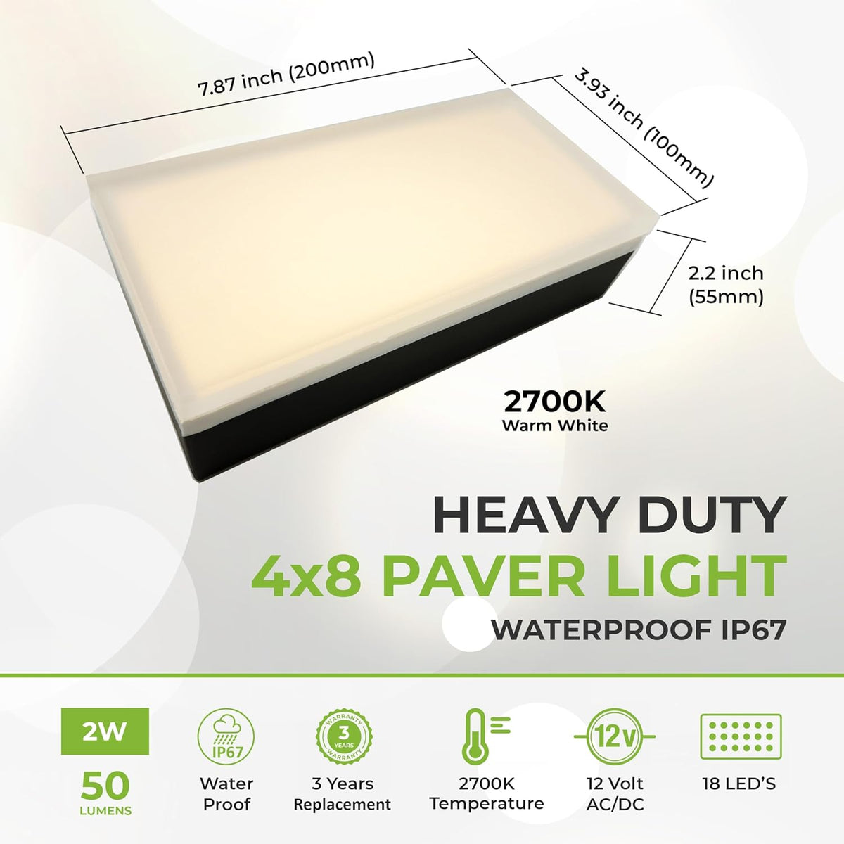 LUMENGY Paver Light 4×8 Inch (3.93 inch X 7.87 inch), 2700K Brick Lighting for Pavers, Driveway