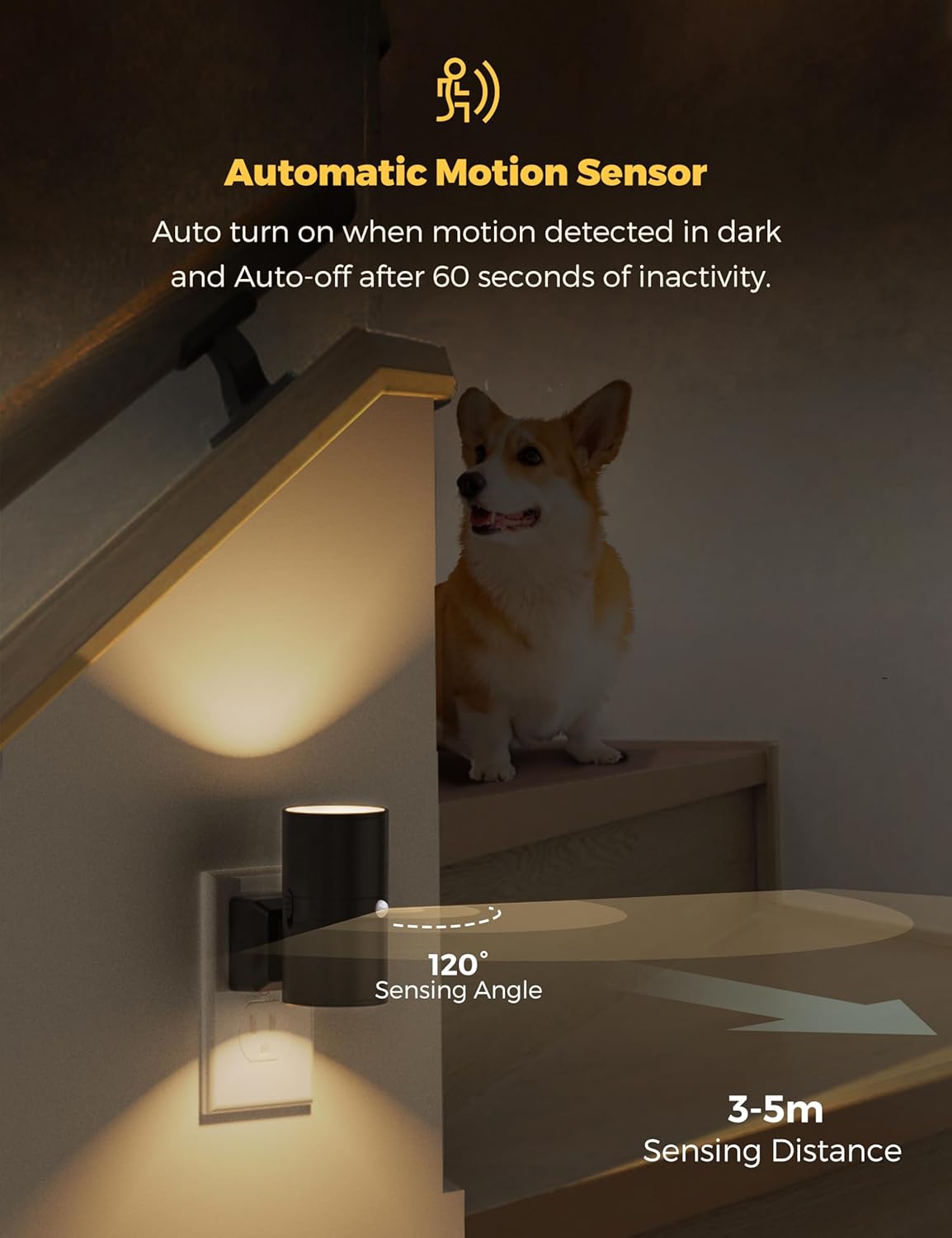L LOHAS LED Motion Sensor Night Light Plug in, 2 Pack, Motion Activated Night Light, 0-100LM