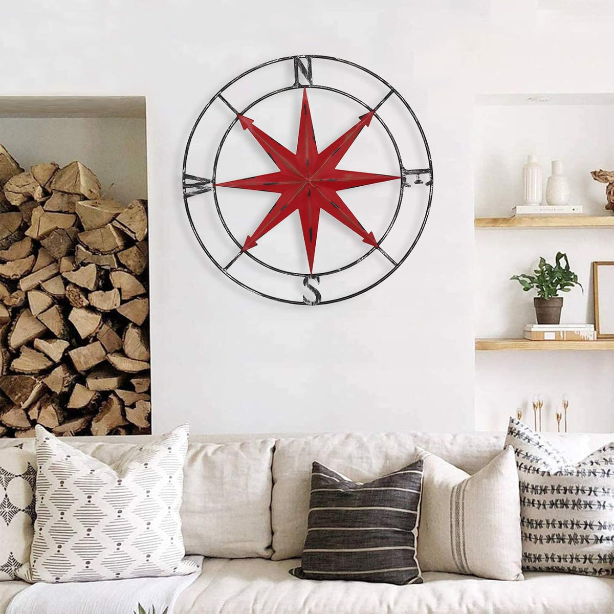 aboxoo Round Metal Compass Decorative Compass Metal Wall Art Hanging Wall Sculpture 22.8 Inch