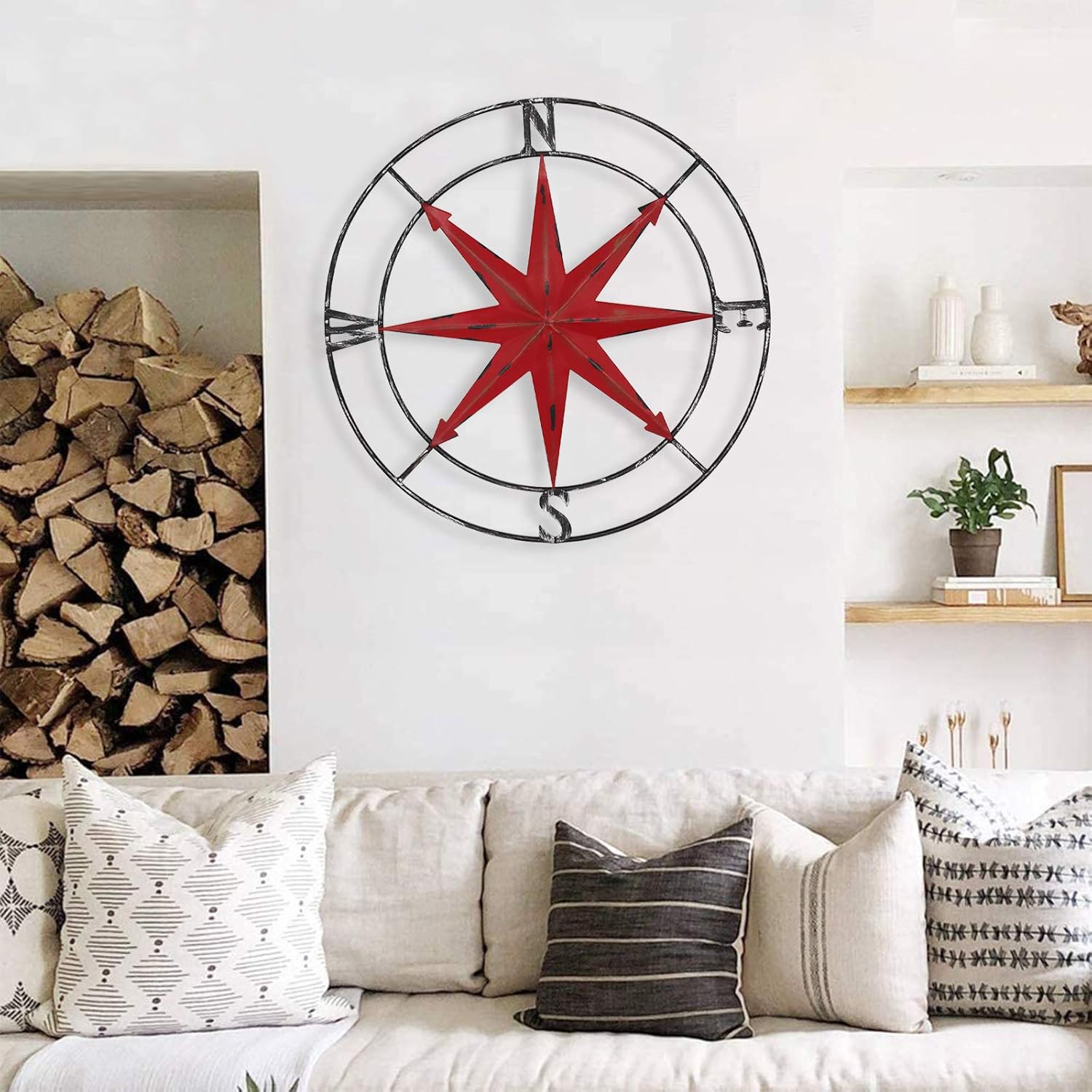 aboxoo Round Metal Compass Decorative Compass Metal Wall Art Hanging Wall Sculpture 22.8 Inch