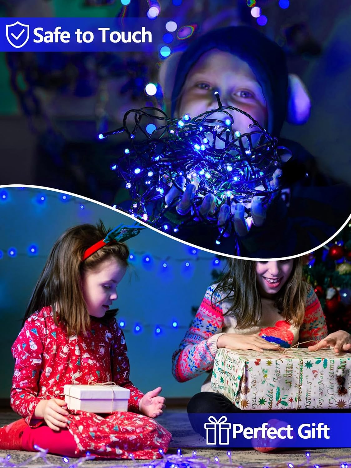 2 Pack 200 LED Solar String Lights Outdoor, Solar Christmas Lights with 8 Lighting Modes