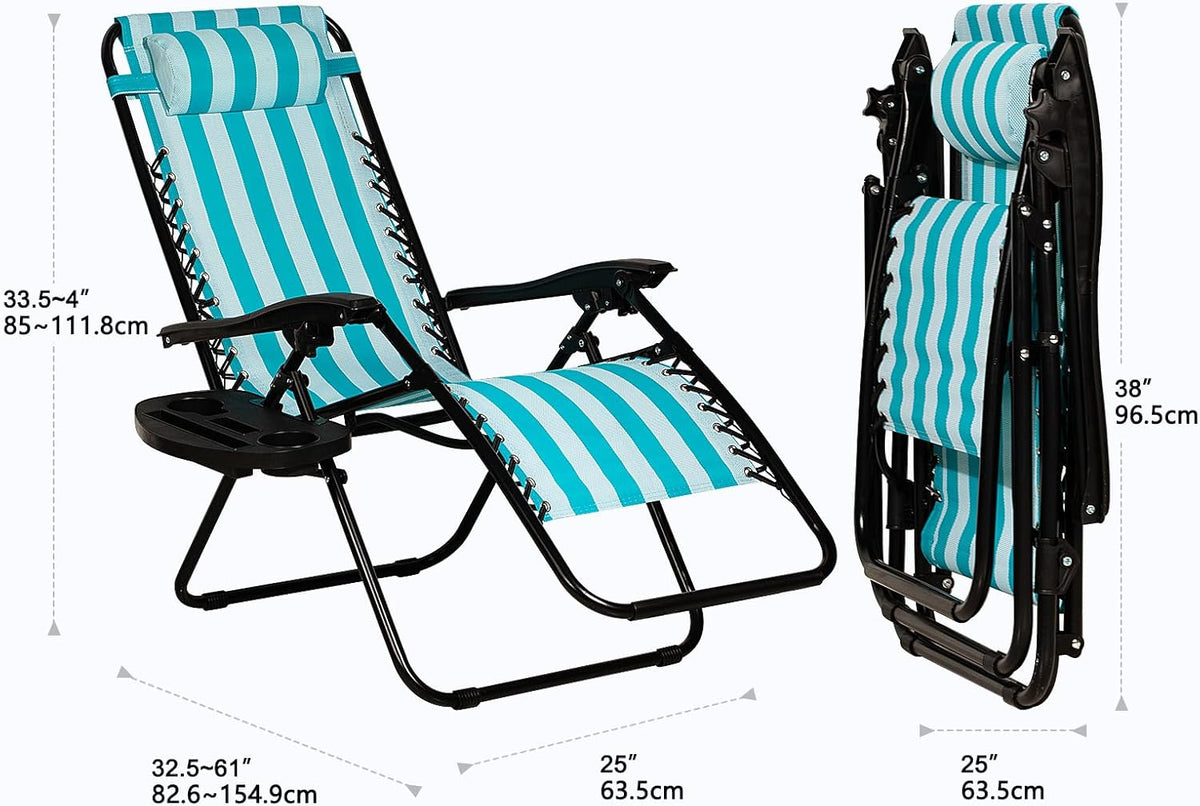 Nazhura Set of 2 Relaxing Recliners Patio Chairs Adjustable Steel Mesh Zero Gravity Lounge Chair