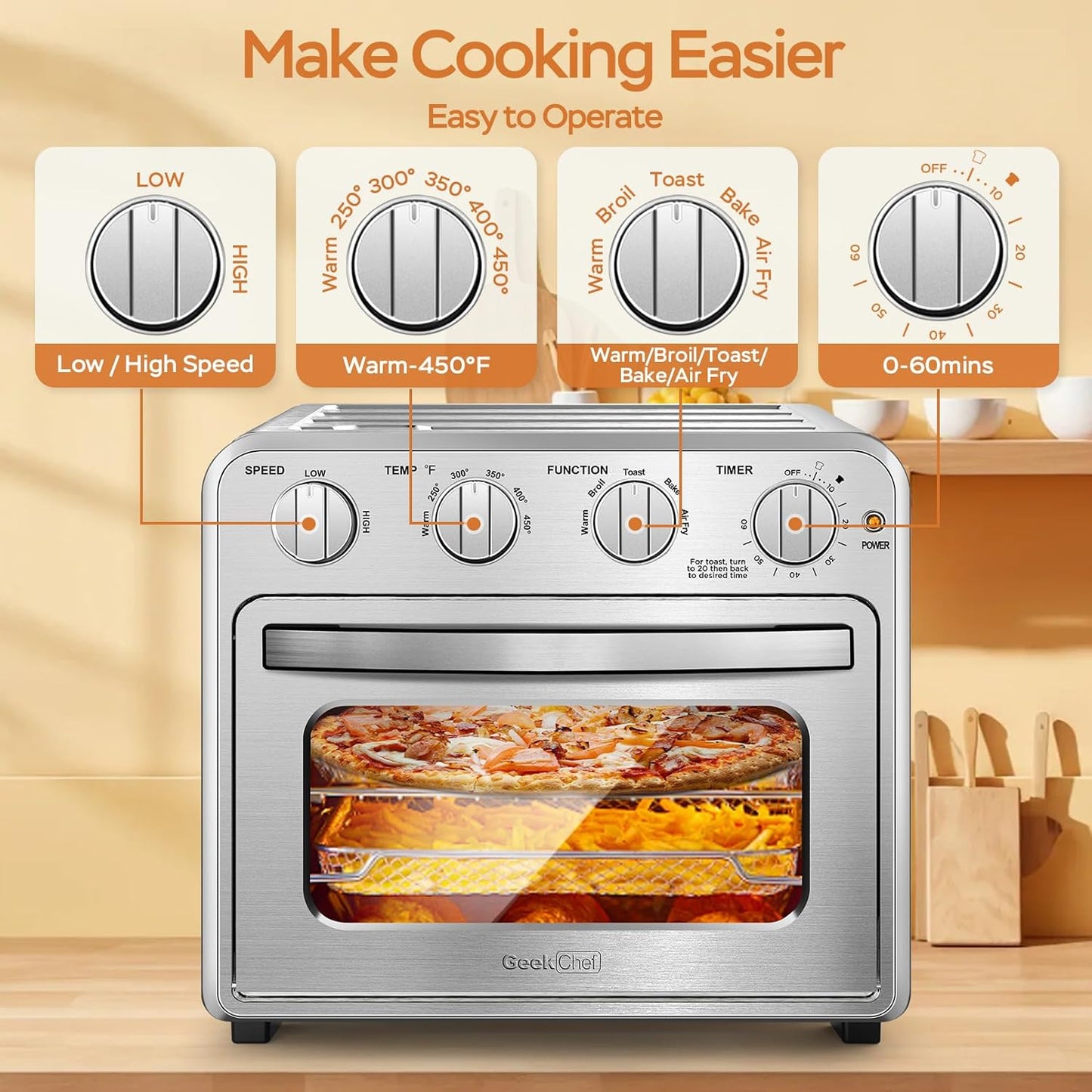 Air Fryer, Geek Chef Convection Air Fryer Toaster Oven, 4 Slice Toaster Airfryer Countertop Ovens