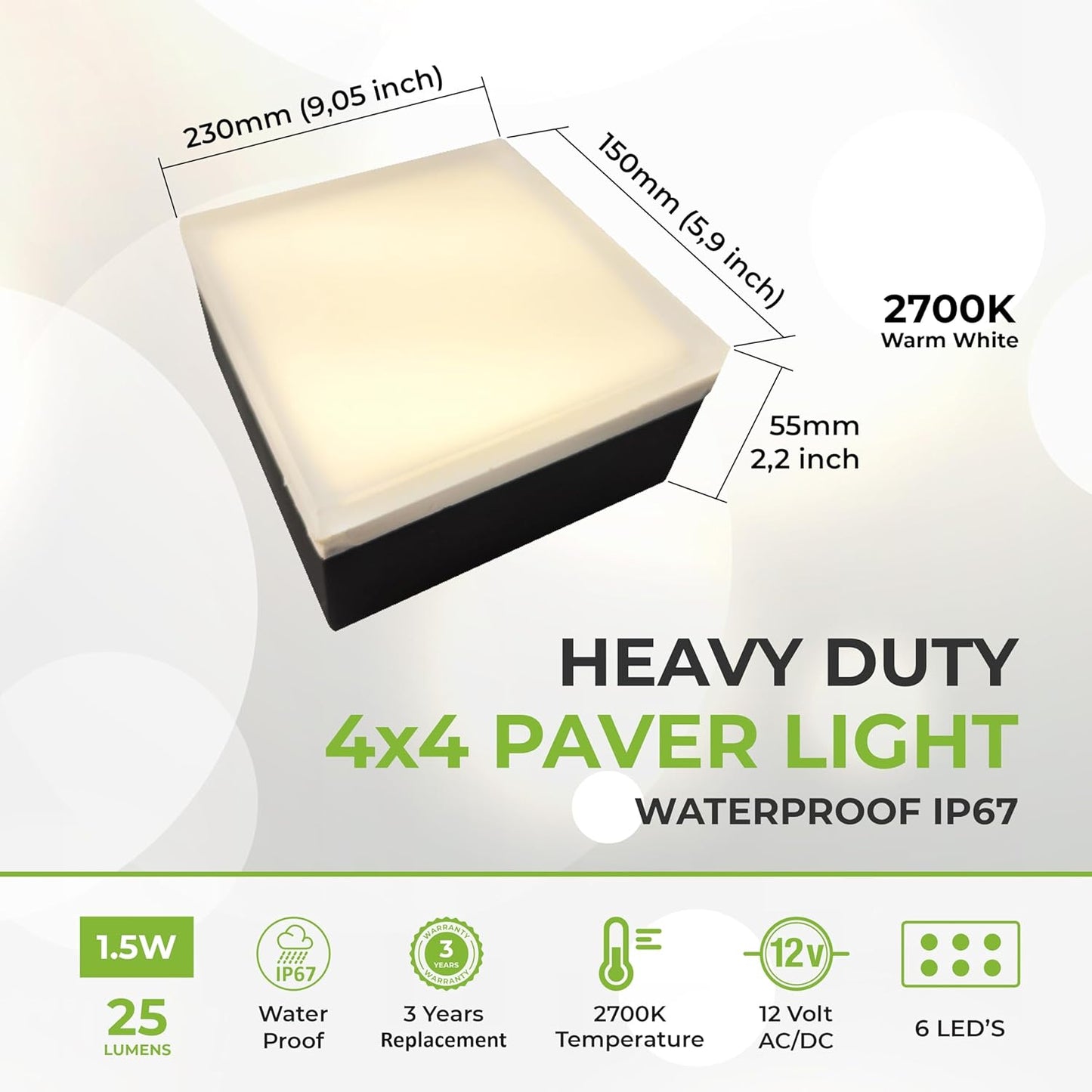 LUMENGY Paver Light 4×4 Inch (3.93 inch X 3.93 inch), Glare-Free 5000K Brick Lighting for Paver