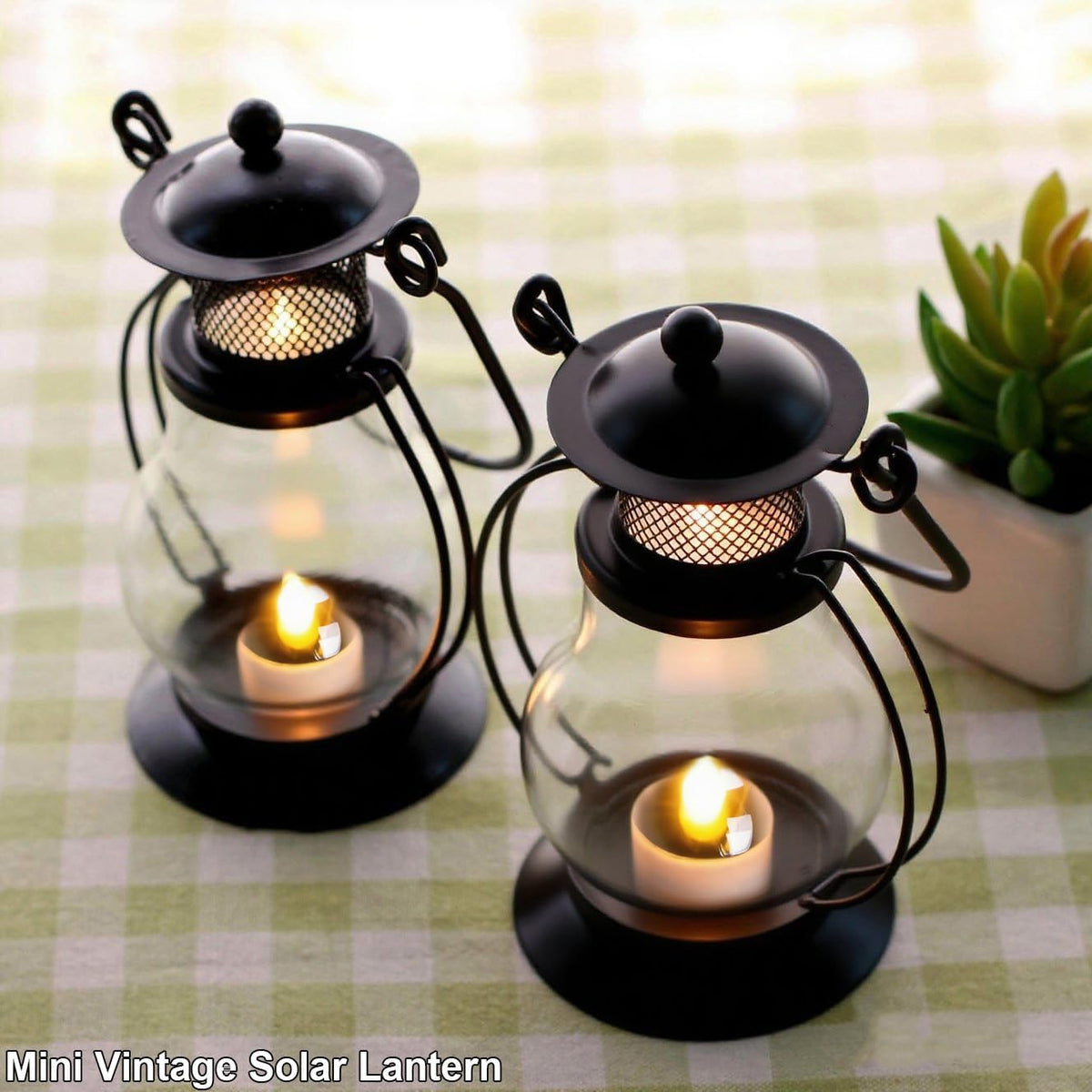 Solar Hanging Lanterns Outdoor Waterproof, Vintage Mini Metal Lantern with Flickering Solar Powered