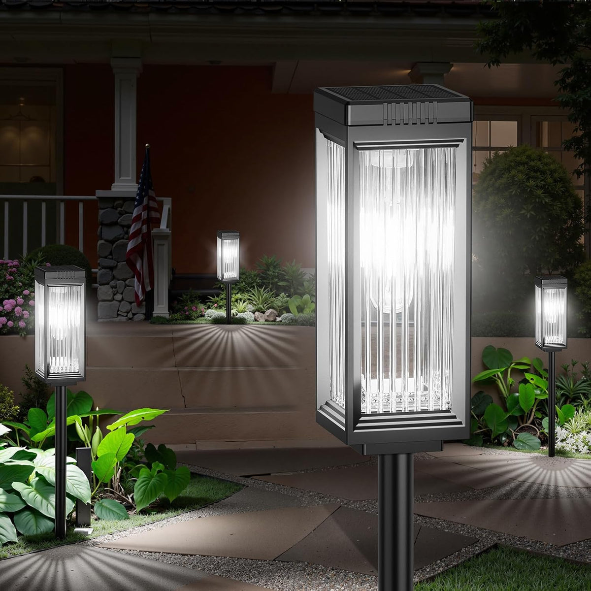 Solar Pathway Lights Outdoor, 4 Pack Upgraded Solar Lights Outdoor Waterproof, Bright Up to 15 Hrs