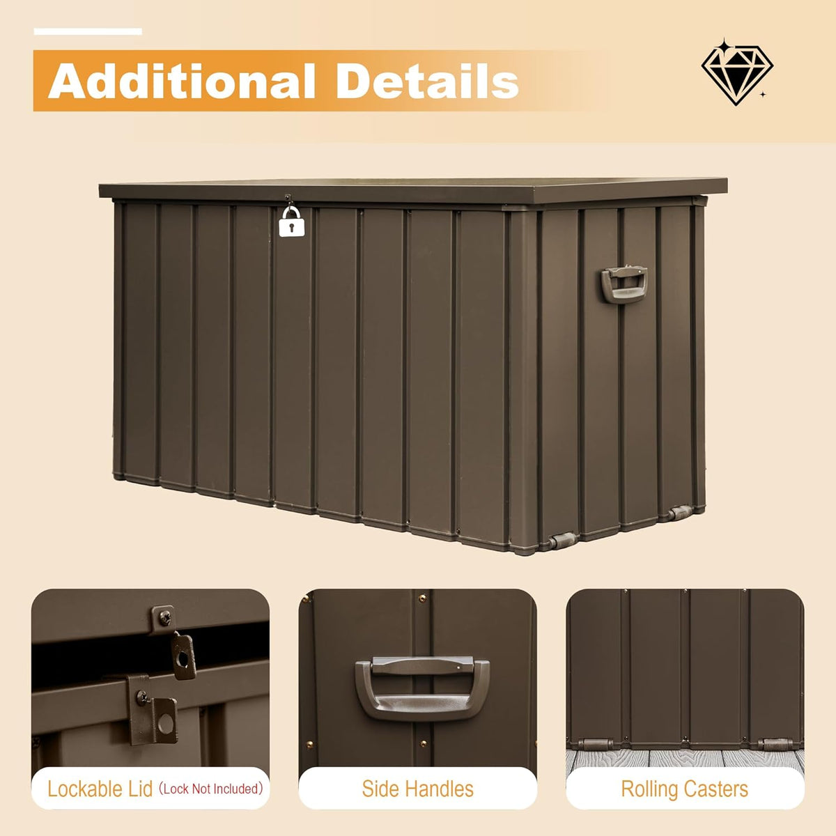 Domi 200 Gallon Deck Box, Outdoor Metal Lockable Storage Cabinet, Waterproof Steel Outdoor Bench