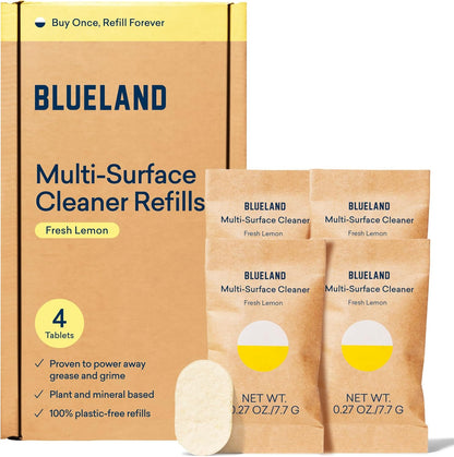 BLUELAND Multi-surface Cleaner, 4-Pack Refill, Fresh Lemon Scent, All-Purpose, Eco-Friendly