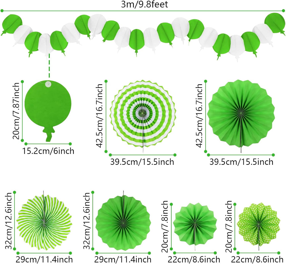 Green Party Decorations, Papar Fans Pompoms Fans Garlands for Birthday Wedding Graduation Summer
