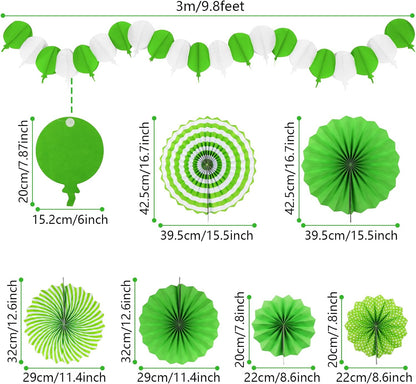 Green Party Decorations, Papar Fans Pompoms Fans Garlands for Birthday Wedding Graduation Summer
