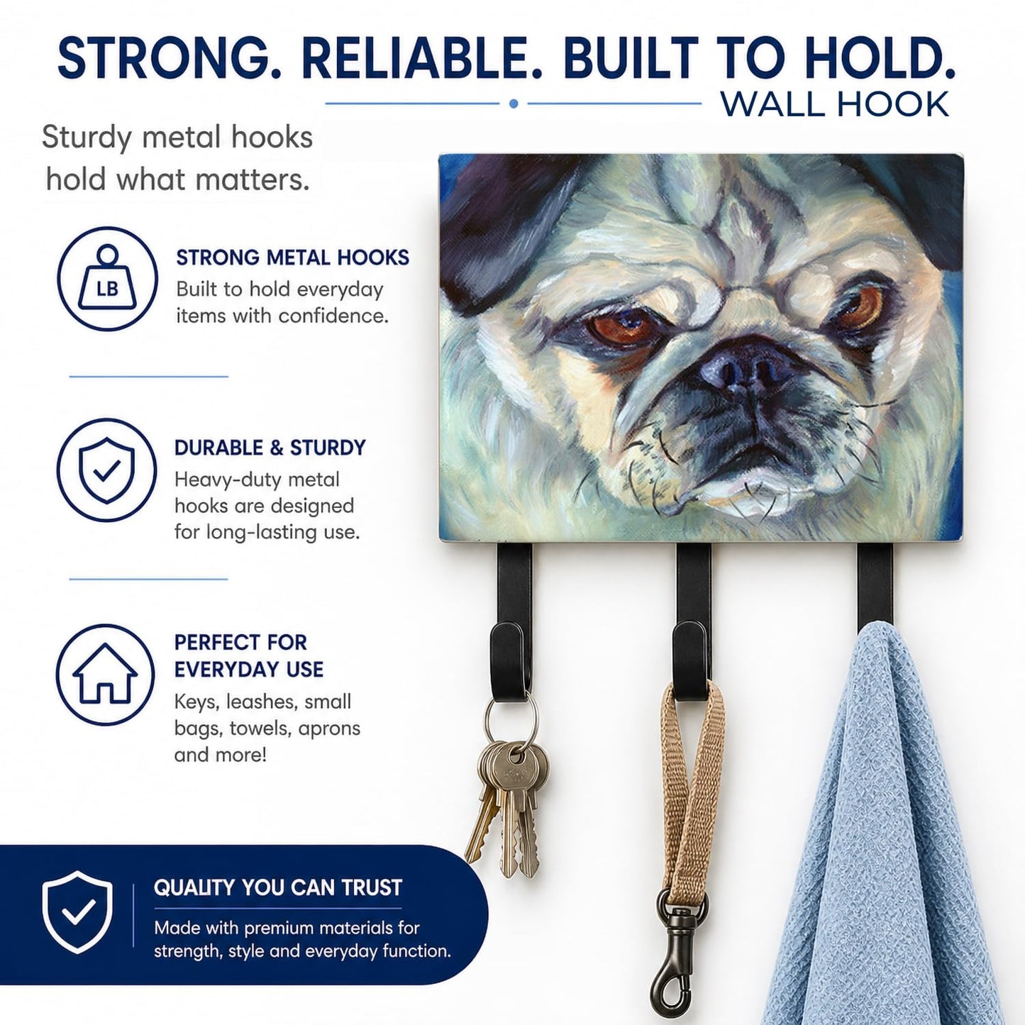 Caroline's Treasures 7422TH68 Pug in Thought Leash or Key Holder, Wall Hooks, Key Hooks Holder