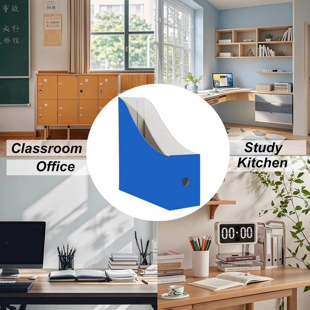 24 Pack Cardboard Magazine File Holder for Desktop ，Blue Book Bins for Classroom Library, Office or