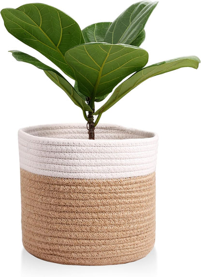 11" Cotton Rope Plant Basket Modern Woven Baskets for 10" Flower Pot Floor Indoor Planters,Storage