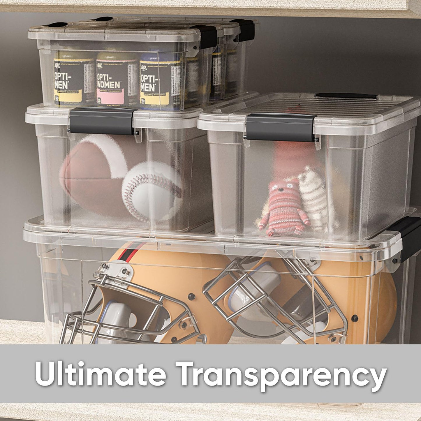 Superio Storage Bins with Lids- 8 Pack, 2.5 Qt Clear Boxes for Organizing, Stackable Plastic