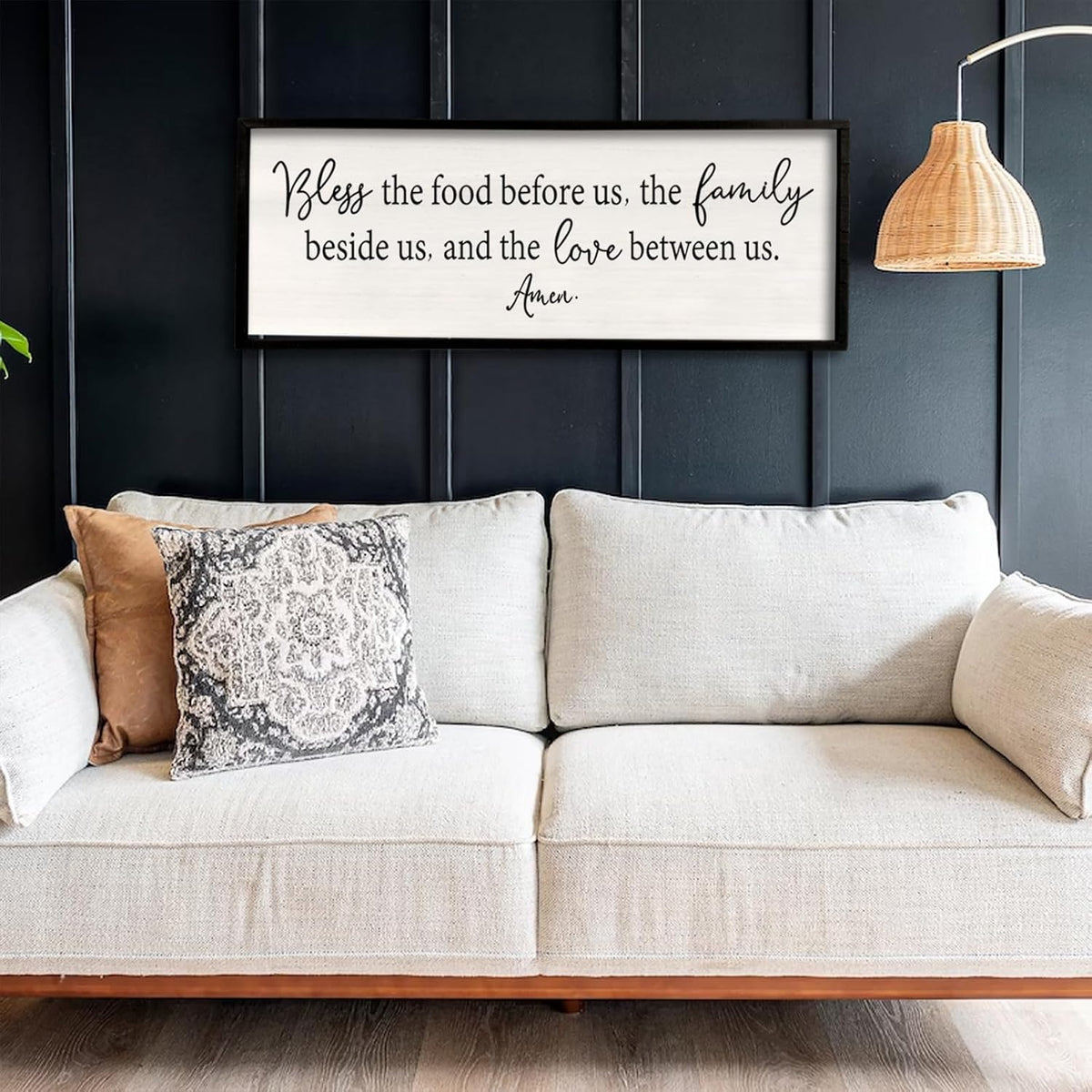Bless the Food Before Us Sign Wall Decor 32''×12'' Large Farmhouse Dining Room Wall Decor Framed