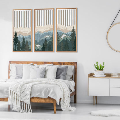 IARTTOP Large Mountain Wood Wall Art Framed Decor Set Of 3, Modern Mountain Landscape Wall Art