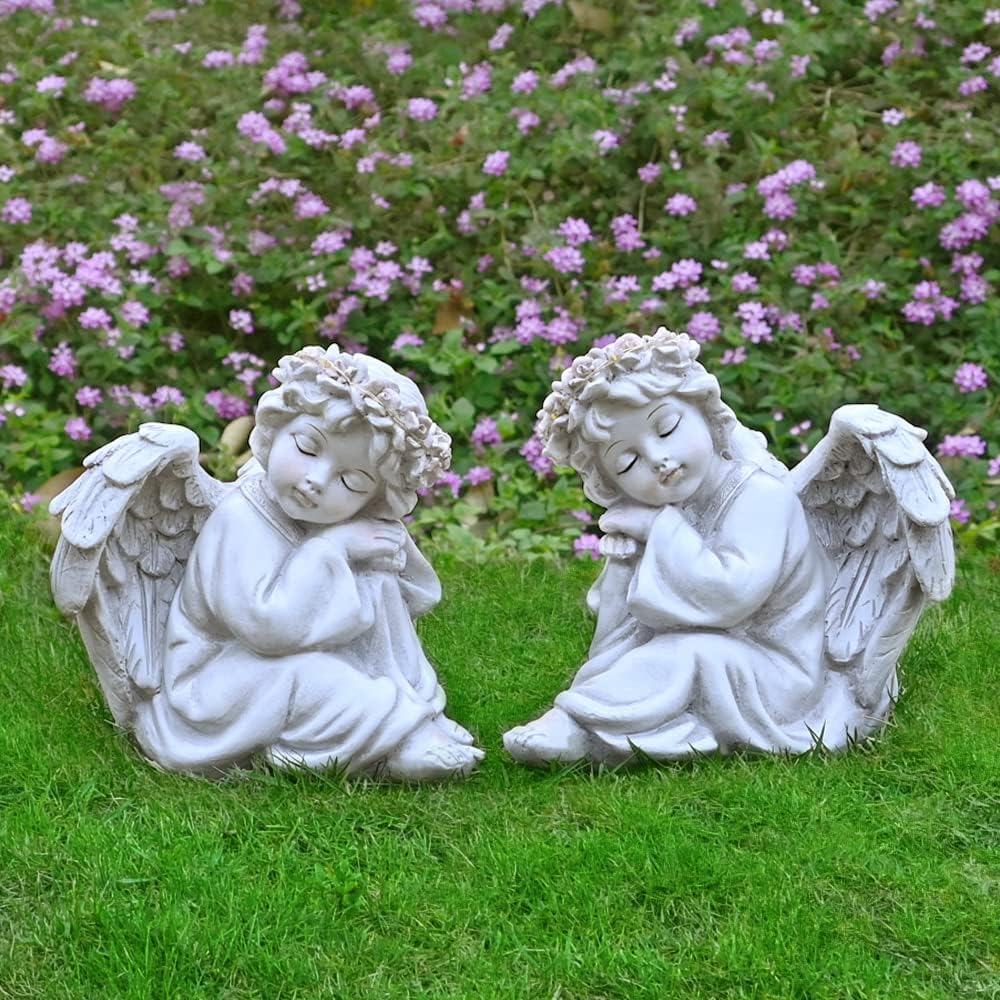 Angel Statue Garden Decor for Outside Solar Outdoor Decorations Patio Cherub Christmas Yard Porch