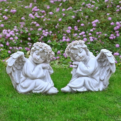 Angel Statue Garden Decor for Outside Solar Outdoor Decorations Patio Cherub Christmas Yard Porch