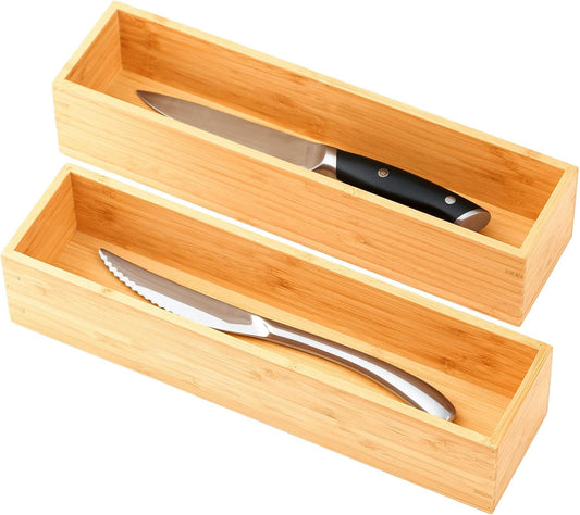 Umilife Bamboo Kitchen Drawer Organizer, Extra High Silverware Tray, Flatware Cutlery Storage Box