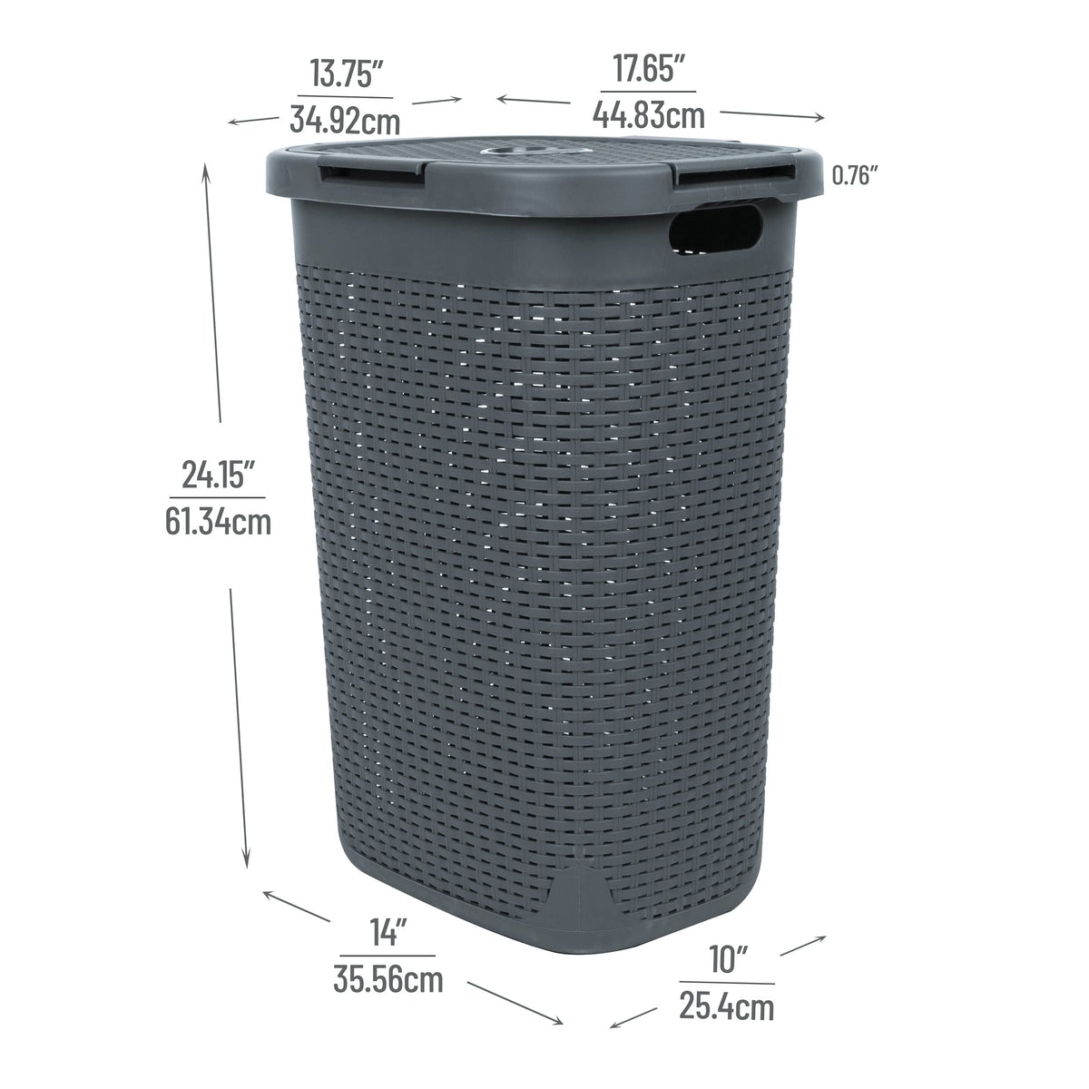 Mind Reader Slim Laundry Hamper with Lid, 60L Tall Clothes Basket, Narrow Tapered Design for
