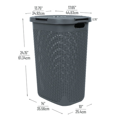 Mind Reader Slim Laundry Hamper with Lid, 60L Tall Clothes Basket, Narrow Tapered Design for