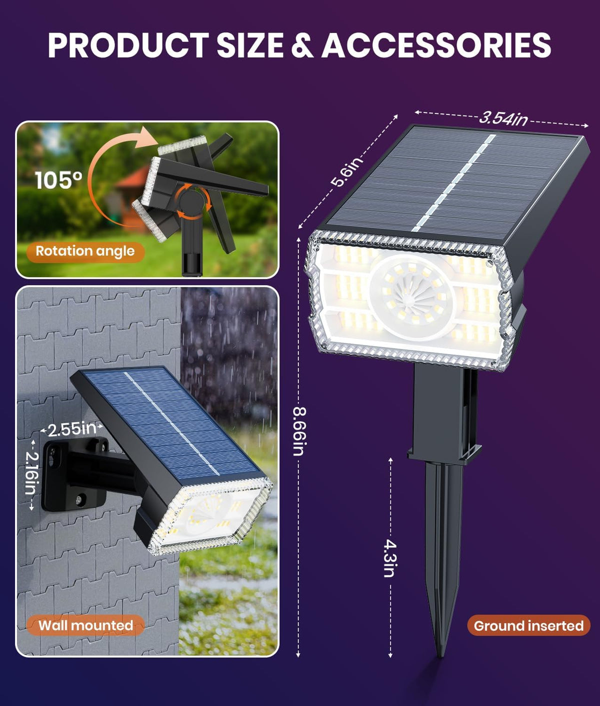 Solar Spot Lights Outdoor 2-Pack Multicolor IP65 Waterproof RGB - 6 Colors, 2 Modes, 105°