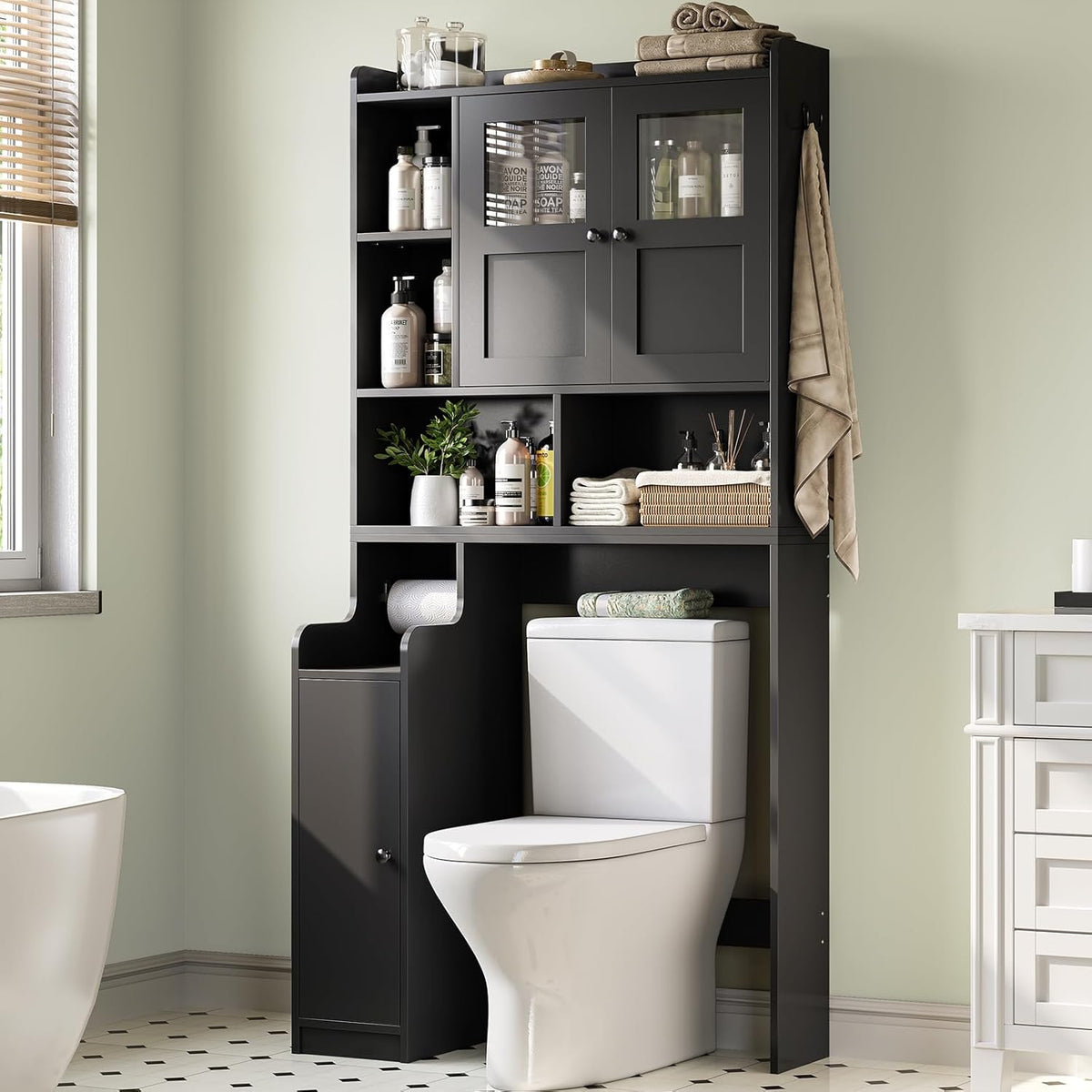 Itaar Over The Toilet Storage Cabinet, Over Toilet Bathroom Organizer with Glass Doors & Toilet