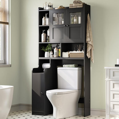 Itaar Over The Toilet Storage Cabinet, Over Toilet Bathroom Organizer with Glass Doors & Toilet